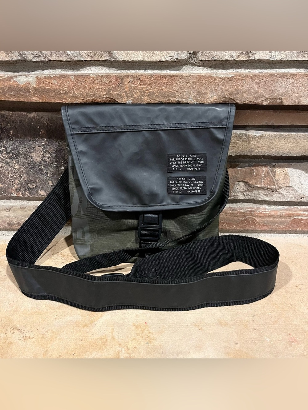 Diesel Small Black and Olive Crossbody Messenger Bag